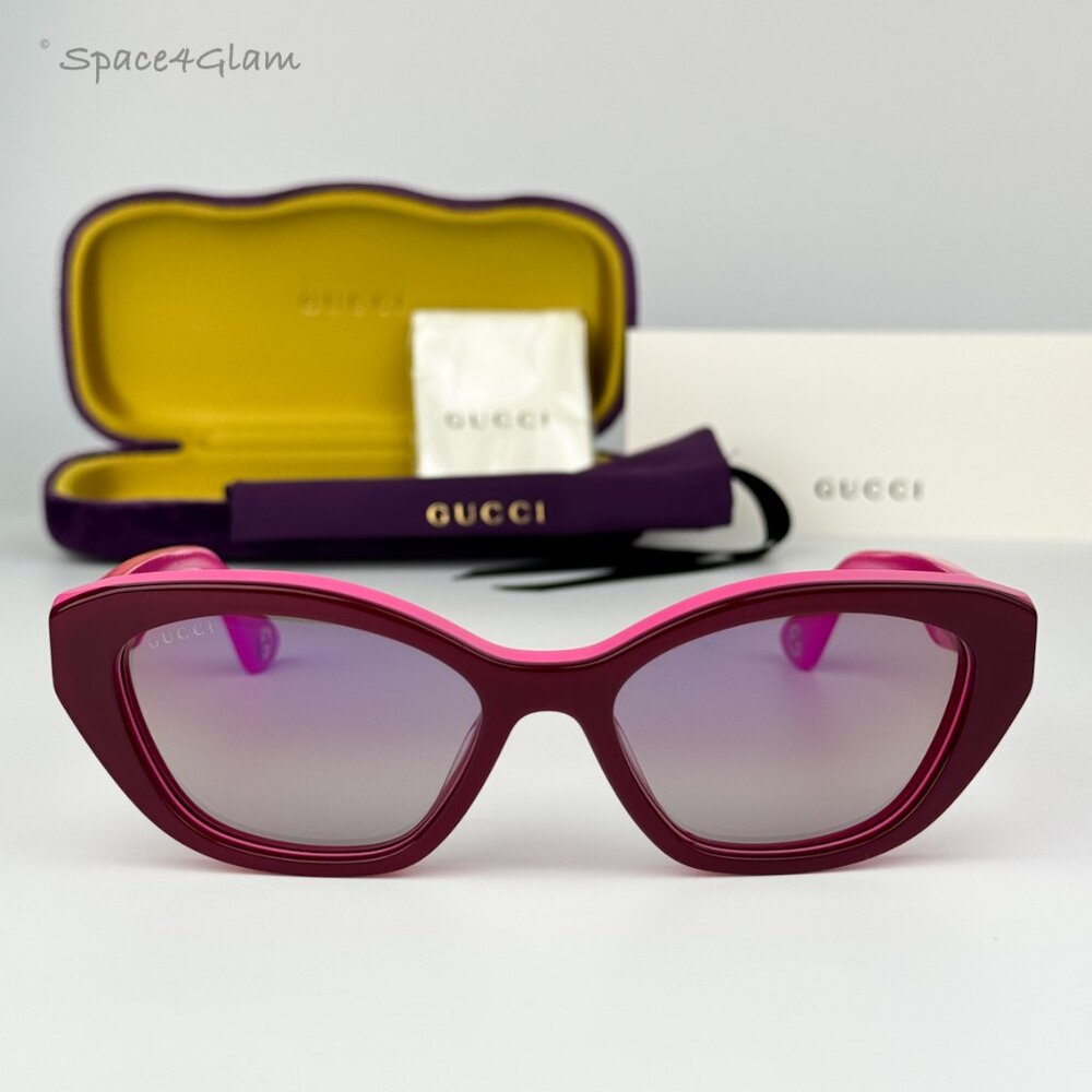 BRAND NEW Gucci GG1638S 003 Burgundy Red Mirrored Women Cat Eye Sunglasses